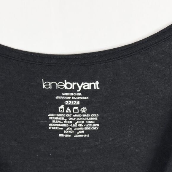 Lane Bryant Plus Size 26 28 Top Black Beaded Short Sleeve V Neck‎ Stretch 1057 - Picture 8 of 9